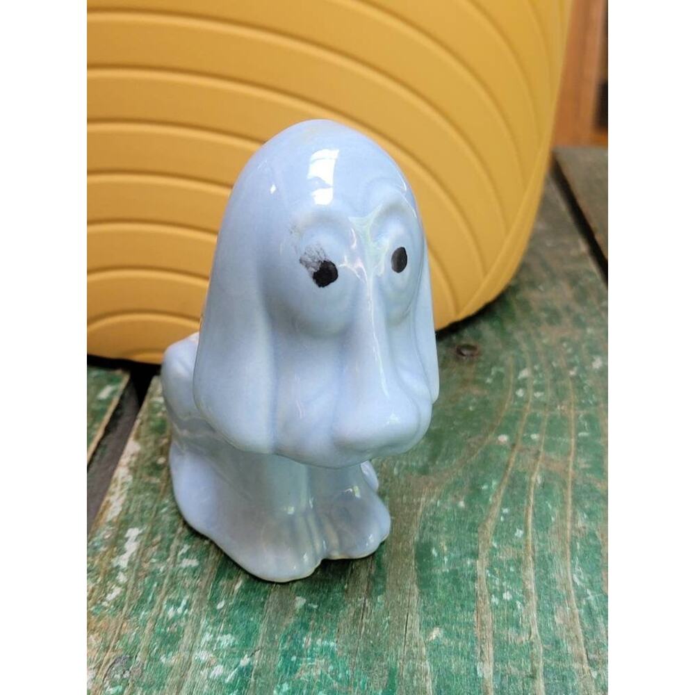 Vintage Ceramic Hound Dog Planter Small Blue Succulent Pot Sad Eyes Basset Hound - Picture 2 of 5
